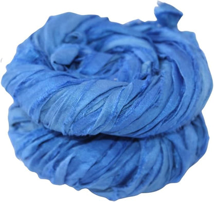 Knitsilk recycled sari silk ribbon yarn — Blue