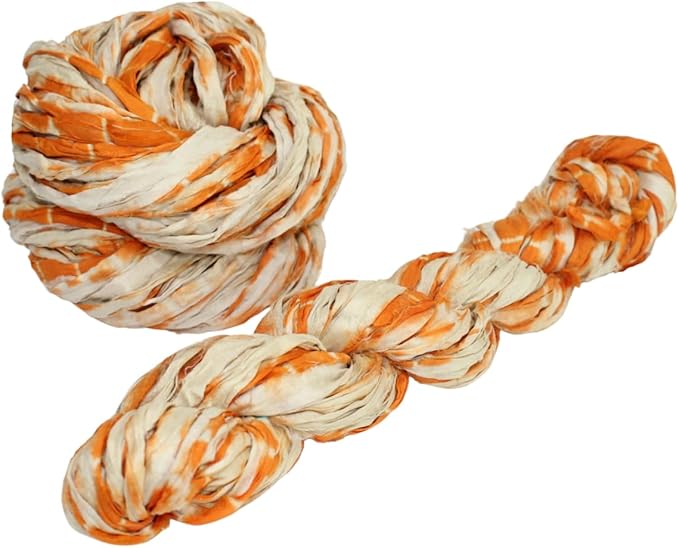 Knitsilk Recycled Shibori Sari Silk Ribbon Yarn-Orange
