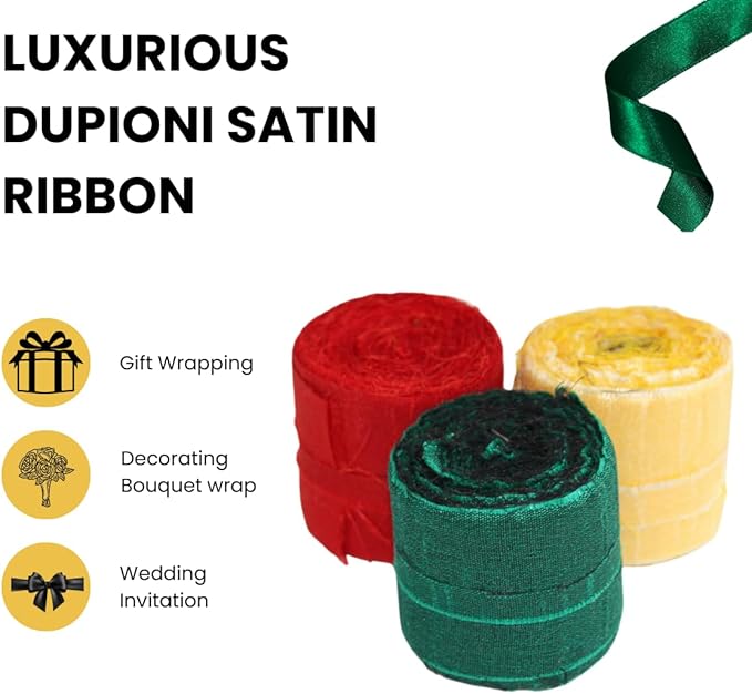 Knitsilk Dupioni Satin Ribbon Green and Red