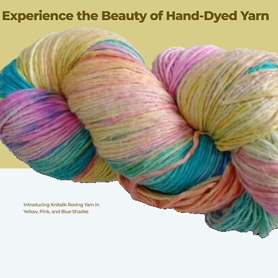 Knitsilk, 100% Recycled Silk Roving and Hand-Dyed Pure Mulberry Silk Yarn Perfect for Knitting, Crocheting, Weaving, and More 100 gm-225 Yards (Agra)
