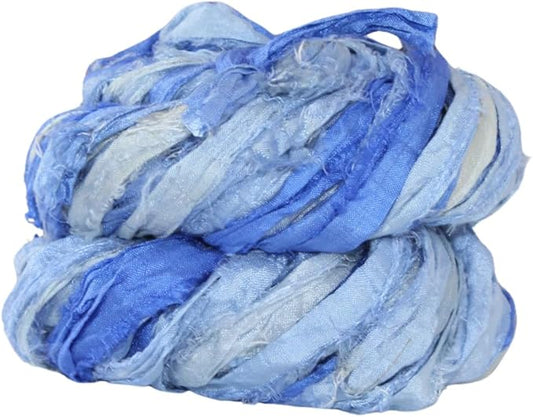 Knitsilk Recycled Sari Silk Ribbon Yarn-Blue Ombre