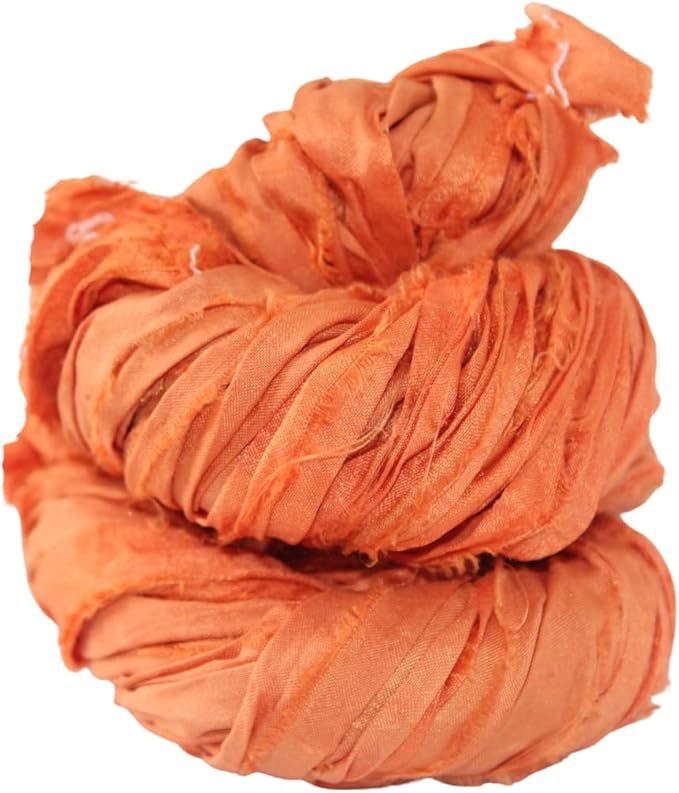 Knitsilk recycled sari silk ribbon yarn — orange 