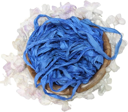 Knitsilk recycled sari silk ribbon yarn — Blue