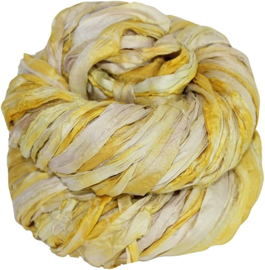 Knitsilk Recycled Shibori Sari Silk Ribbon Yarn-Yellow