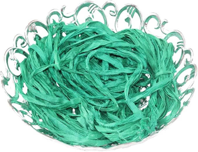 Knitsilk recycled sari silk ribbon yarn — Green