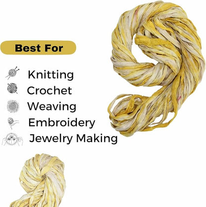Knitsilk Recycled Shibori Sari Silk Ribbon Yarn-Yellow