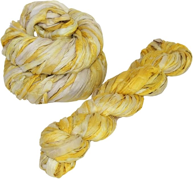 Knitsilk Recycled Shibori Sari Silk Ribbon Yarn-Yellow
