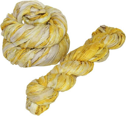 Knitsilk Recycled Shibori Sari Silk Ribbon Yarn-Yellow