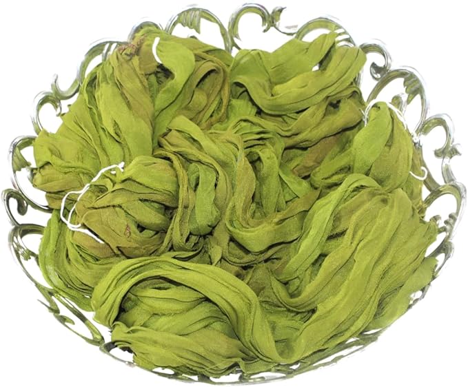Knitsilk recycled sari silk ribbon yarn — Olive green