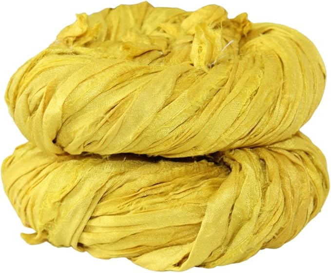 Knitsilk recycled sari silk ribbon yarn — Yellow