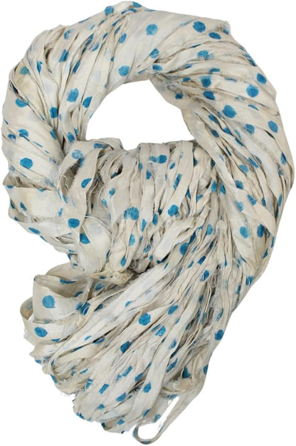 Knitsilk recycled sari silk ribbon yarn - Polka dot(Blue)