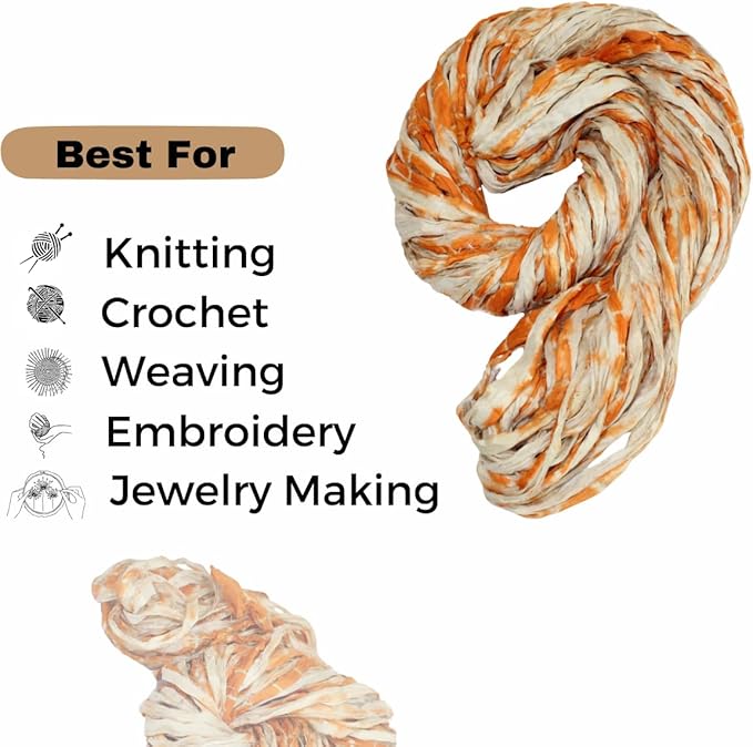 Knitsilk Recycled Shibori Sari Silk Ribbon Yarn-Orange