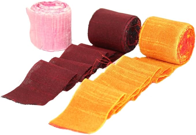 Knitsilk Dupioni Satin Ribbon Red and Yellow