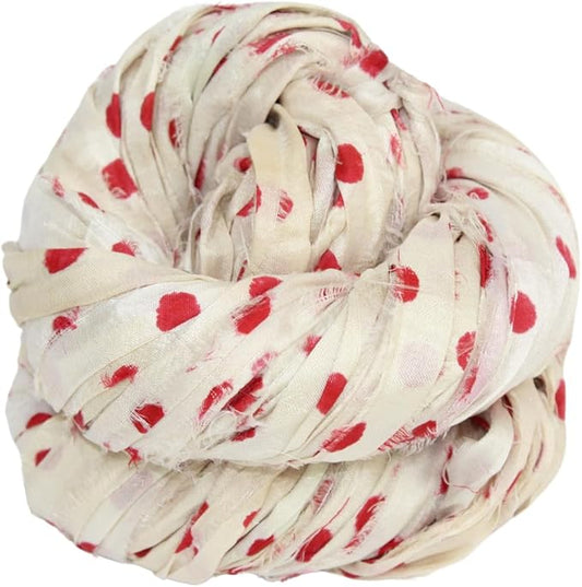 Knitsilk recycled sari silk ribbon yarn - Polka dot(Red)
