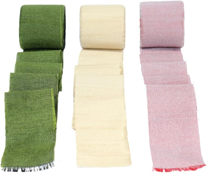 Knitsilk Dupioni Satin Ribbon, Green and Cream