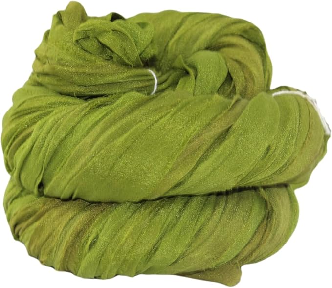 Knitsilk recycled sari silk ribbon yarn — Olive green