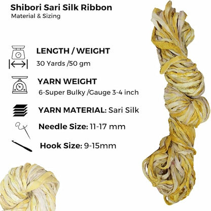 Knitsilk Recycled Shibori Sari Silk Ribbon Yarn-Yellow