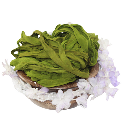 Knitsilk Super Bulky Recycled Sari Silk Ribbon Yarn | 50 GMS-25+ Yards |Olive Green