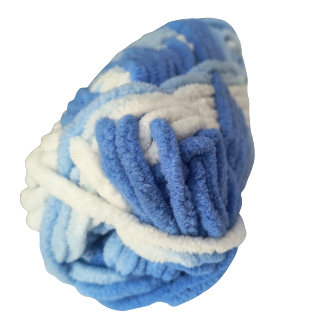 Knitsilk Baby Soft Blankie Wool Yarn |  Natural, Ultra-Soft Wool for Premium Baby Blankets, Cozy Throws & Quick Projects | 100 grams | White Blue