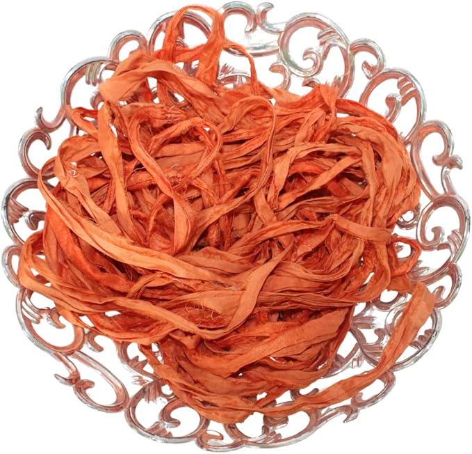 Knitsilk recycled sari silk ribbon yarn — orange 