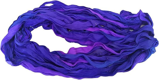 Knitsilk Recycled Sari Silk and chiffon ribbon yarn-Blue and Purple