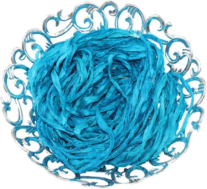 Knitsilk recycled sari silk ribbon yarn — Aqua blue