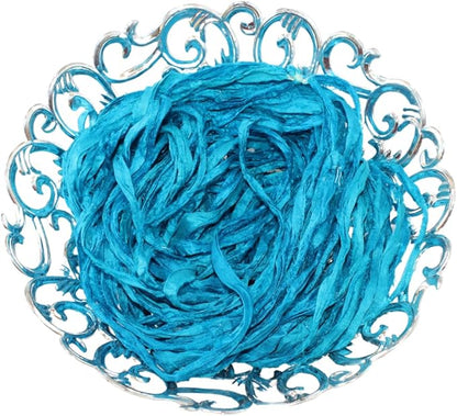 Knitsilk recycled sari silk ribbon yarn — Aqua blue