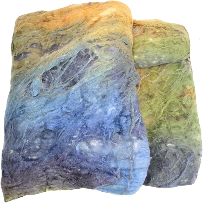 Knitsilk Silk fiber yarn, Blue and Orange