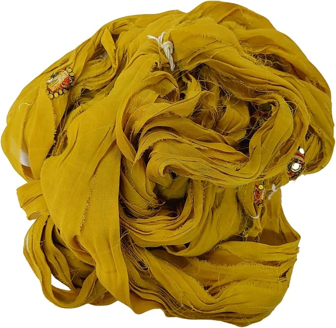 Knitsilk Recycled Sari Silk and chiffon ribbon yarn-Yellow