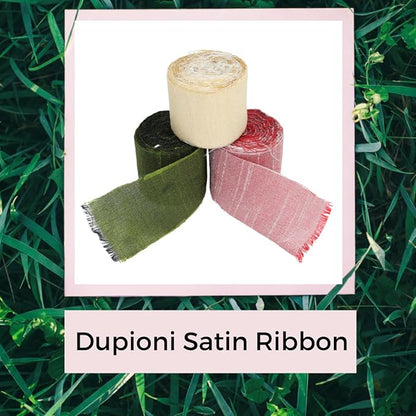 Knitsilk Dupioni Satin Ribbon, Green and Cream