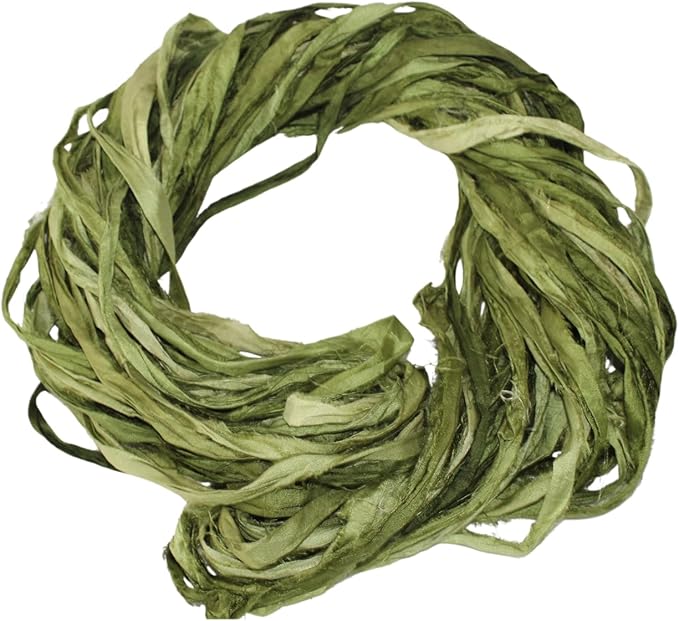 Knitsilk Recycled Sari Silk Ribbon Yarn-Olive Ombre