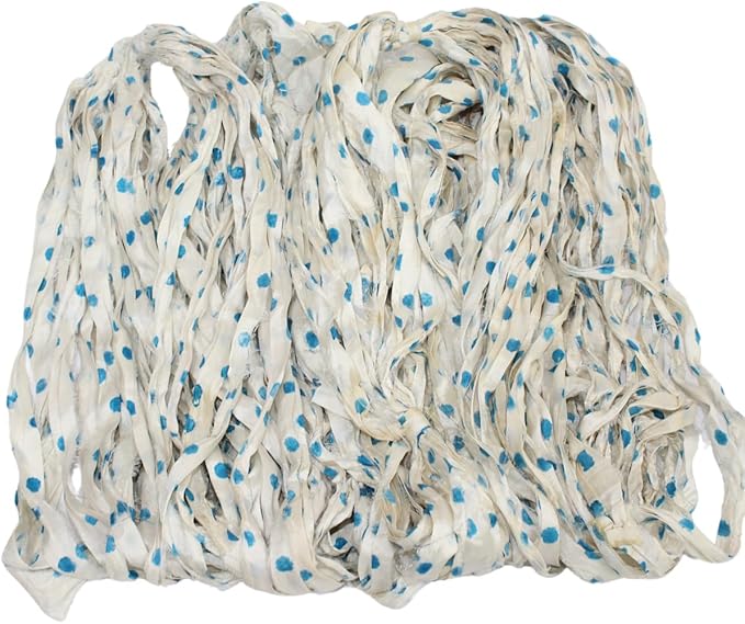 Knitsilk recycled sari silk ribbon yarn - Polka dot(Blue)