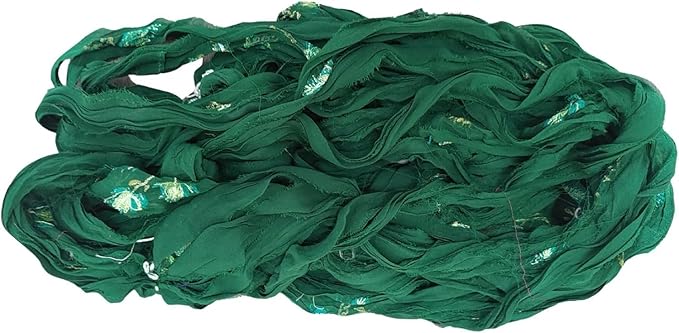 Knitsilk Recycled Sari Silk and chiffon ribbon yarn-Green