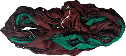 Knitsilk Recycled Sari Silk and chiffon ribbon yarn-Brown and Green