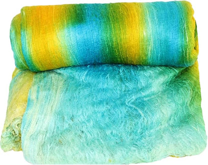 Knitsilk Silk fiber yarn, Aqua blue and yellow