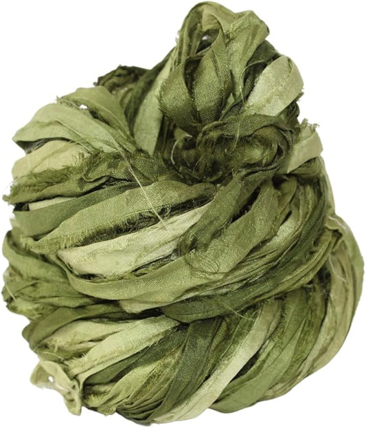 Knitsilk Recycled Sari Silk Ribbon Yarn-Olive Ombre