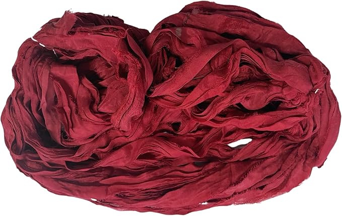Knitsilk Recycled Sari Silk and chiffon ribbon yarn-Maroon