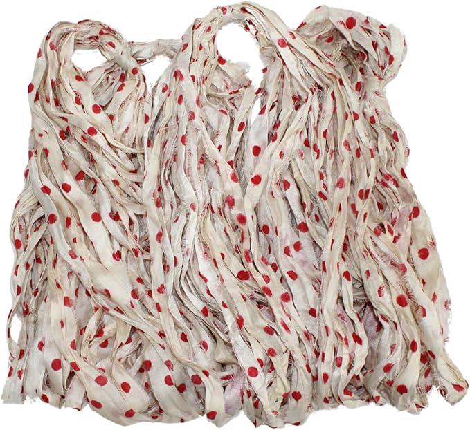 Knitsilk recycled sari silk ribbon yarn - Polka dot(Red)