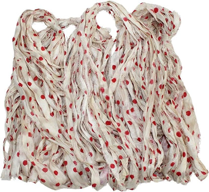 Knitsilk recycled sari silk ribbon yarn - Polka dot(Red)