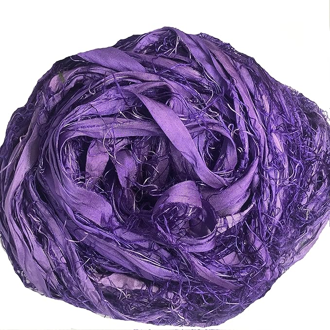 Knitsilk recycled sari silk ribbon yarn — Purple