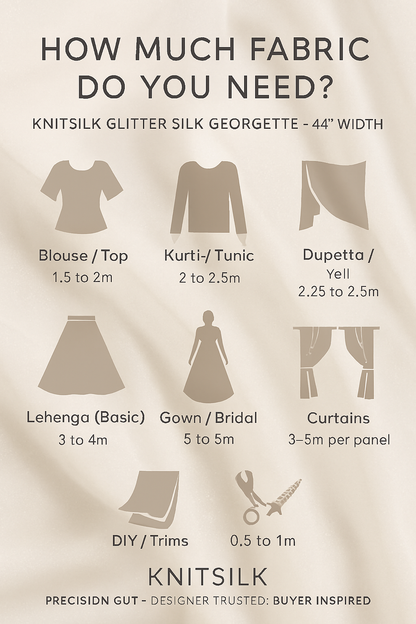 Knitsilk 100% Mulberry Glitter Silk Georgette – 44" Width – Lightweight Sparkle Fabric for Fashion & Bridal | 2.5 MTR |