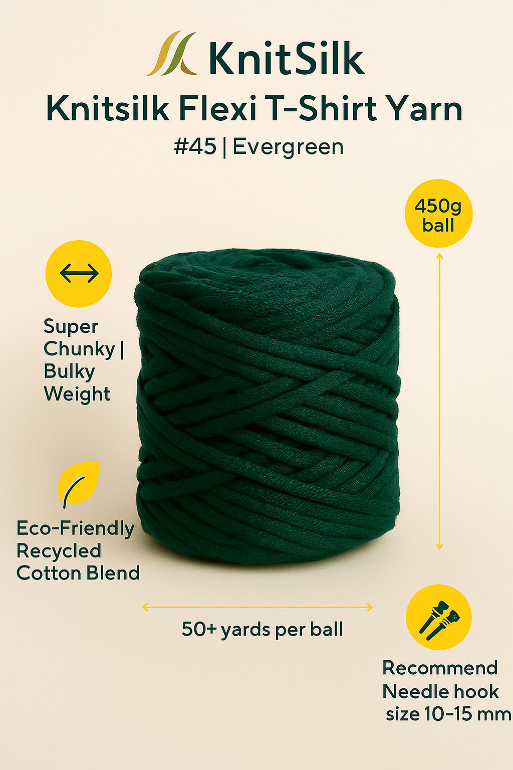 Knitsilk Flexi T-Shirt Yarn – 450g Super Chunky Recycled Cotton Blend – Vibrant Colors – Soft, Durable, Eco-Friendly Bulky Yarn for Knitting, Crochet, Macramé & DIY Crafts, Dark purple