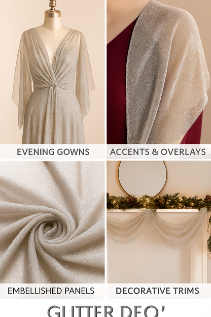 Knitsilk 100% Mulberry Glitter Silk Georgette – 44" Width – Lightweight Sparkle Fabric for Fashion & Bridal | 2.5 MTR |