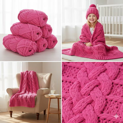 Knitsilk Baby Soft Blankie Wool Yarn |  Natural, Ultra-Soft Wool for Premium Baby Blankets, Cozy Throws & Quick Projects | 100 grams | Hot pink