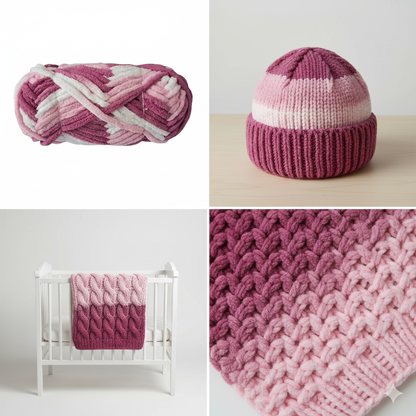 Knitsilk Baby Soft Blankie Wool Yarn |  Natural, Ultra-Soft Wool for Premium Baby Blankets, Cozy Throws & Quick Projects | 100 grams | White Pink