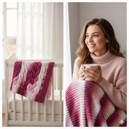 Knitsilk Baby Soft Blankie Wool Yarn |  Natural, Ultra-Soft Wool for Premium Baby Blankets, Cozy Throws & Quick Projects | 100 grams | White Pink