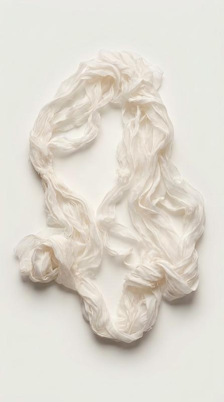 Natural ivory mulberry chiffon gauze silk ribbon shown in a soft twisted bundle