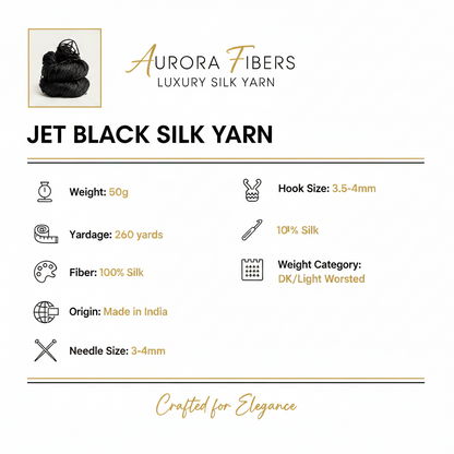Knitsilk 3 Ply 100% Mulberry Silk Lace Weight Yarn – Black (50g / 260 Yard