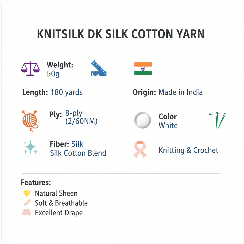 Knitsilk DK Silk Cotton Yarn | 2/60NM x 8 Ply | 1 x 180 Yards |White