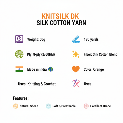 Knitsilk DK Silk Cotton Yarn | 2/60NM x 8 Ply | 1 x 180 Yards |Purple